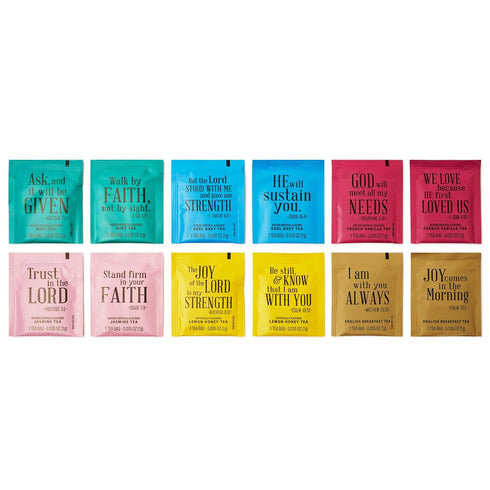 Set 6 Pack 90 Thoughtfully, Tea Affirmations Christian Prayer Gift for Women, Religious Tea Gift with Flavors and Bible