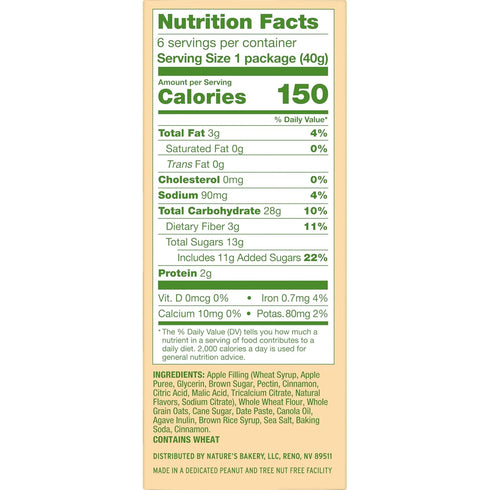 1.41 Oz, 6 Nature's Bakery Oatmeal Crumble Apple Bars, Ct