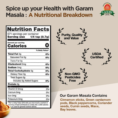 14 Oz (400gm) Laxmi Garam Masala | A spicy and aromatic blend of our various salt free seasonings and spices | Non-GMO