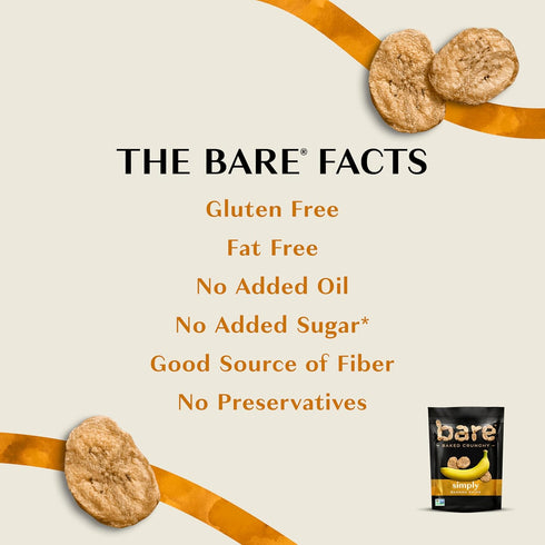 2.7 oz Bare Baked Crunchy Banana Chips, Simply Banana, Gluten Free, Bag