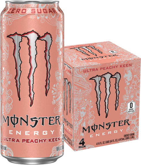 Monster Energy Ultra Peachy Keen, Sugar Free Energy Drink, 16 Ounce (Pack