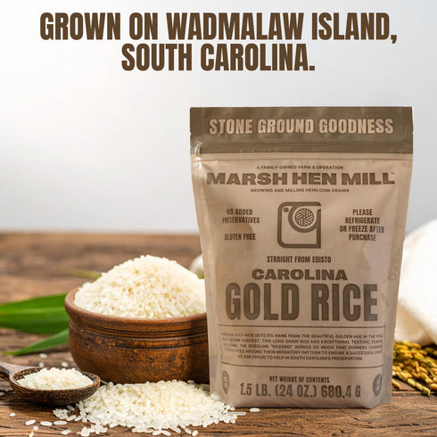 24 oz (Pack 1) Marsh Hen Mill Carolina Gold Rice | Premium Long Grain White Rice with Exceptional Aroma, Nutty Almond