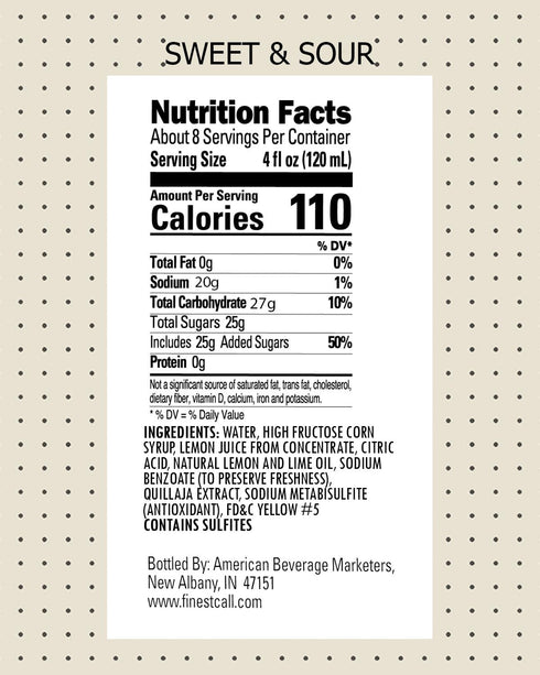 1 (33.8 Oz), Pack 3 Finest Call Premium Sweet & Sour Drink Mix, Liter Bottle Fl