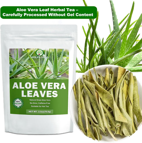 HOLFLYING 2.5 oz, Dried Aloe Vera Leaves Sliced - Cut & Sifted, All-Natural Aloe Leaves Without Aloe Vera Gel, No