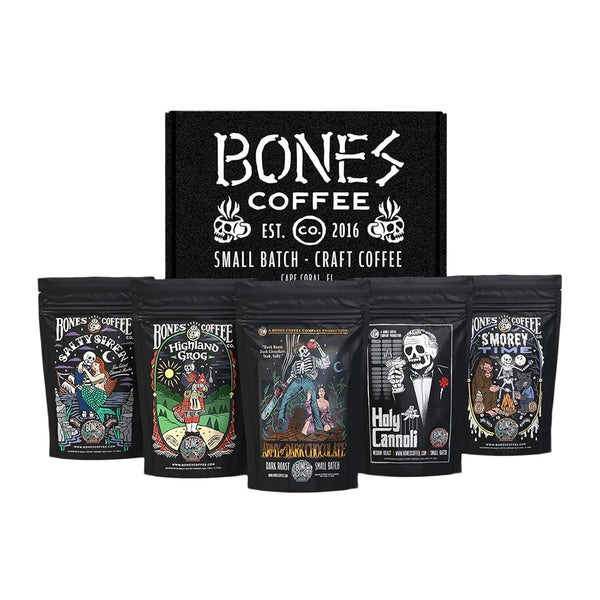 Bones Coffee Company NEW Favorite Flavors Sample Pack, Assorted Flavored Coffee Low