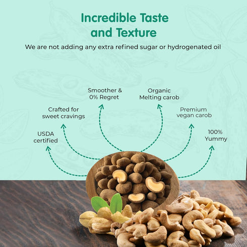 8 Oz 3 Pack, Missy J's Organic Carob Covered Cashews Vegan Gluten Free, Substitute for Chocolate, Perfect for Snacks