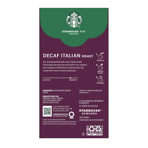 Packets, 50 Packets Starbucks VIA Instant Coffee Single Serve, Dark Roast Coffee, Decaf Italian Roast