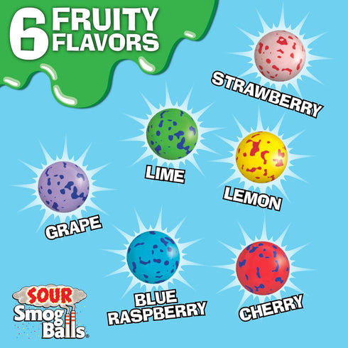 TOXIC WASTE - Sour Smog Balls - Crunchy & Chewy Sour Balls - Lime, Cherry, Strawberry, Lemon, Blue Raspberry, & Grape