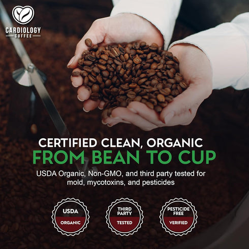 12oz Cardiology Coffee Medium Roast Decaf Coffee Beans USDA Certified Organic, Mold Free Premium Whole Bean Coffee