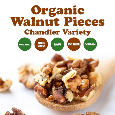 1 Omega-3, Food to Live Organic Walnut Pieces, Pound California Chandler Variety. Medium Size. Non-GMO. Rich