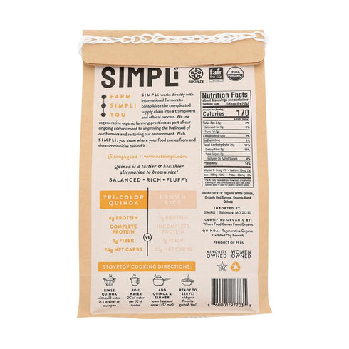 Set, 12 oz SIMPLi Regenerative Organic Certified Quinoa White, Red, and Tri Color Quinoa, Organic Gluten-Free Ancient