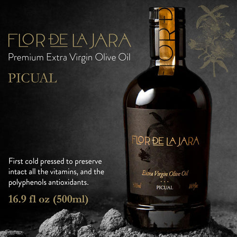 (0,1%), 16.9 oz (500ml) FLOR DE LA JARA Premium Extra Virgin Olive Oil from Spain, First Cold Pressed, Polyphenol-Rich