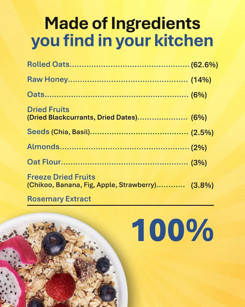 1kg True Elements Whole Oatmeal - With Chia and Real Fruits, Cereal for Breakfast | Diet Food for Weight Loss