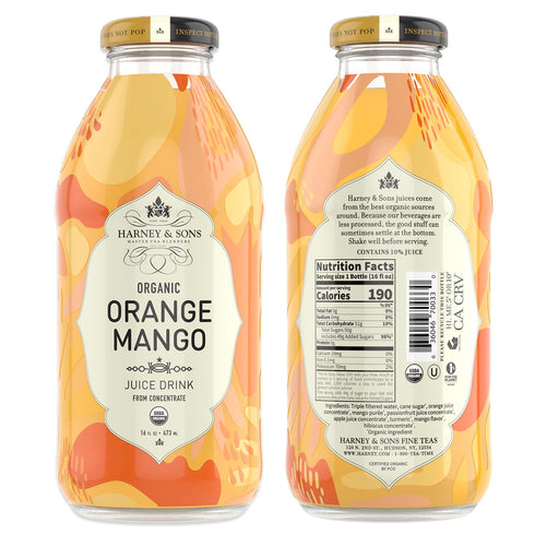 16 Oz (Pack 12) Harney & Sons Organic Orange Mango Juice Drink, Glass Bottles, Fl