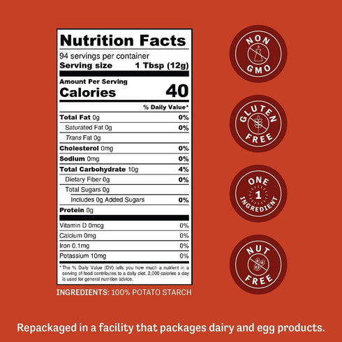 40 Pack 1 Judee's Unmodified Potato Starch - Starch Powder for Cooking & Breading - Flour Substitute for Gluten Free