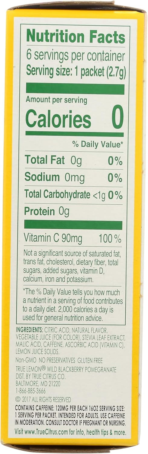 6 Count (Pack 4) True Lemon (Energy Drinks) Wild Blackberry Pomegranate, Instant Powdered Drink Mix