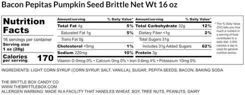 The Brittle Box Candy Co. 1 lb Bacon Pepitas Brittle Made to Order Hickory Smoked Bacon & Pumpkin Seeds Gourmet
