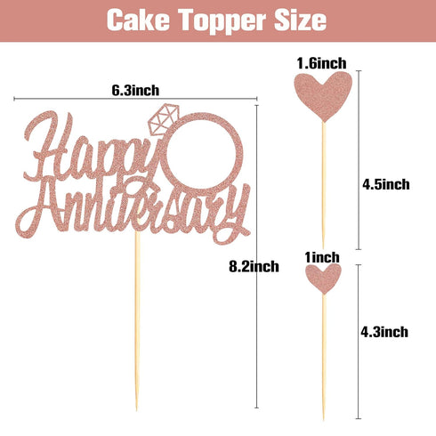 Sumerk Rose Gold Glitter Happy Anniversary Cake Topper, 13PCS Cake Decorations Set for Celebration Party