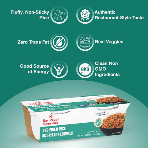 8g 1.5 Pack 6 (12 8.8 oz Eat Regal Ready to Eat Veg Fried Rice Cups, Protein per Sleeve, Minutes Microwave Rice Cups