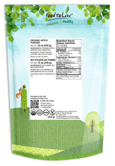 12 Food to Live Organic Apple Juice Powder, Ounces - Non-GMO, Unsulfured, Raw, Vegan, Bulk, Great for Juices