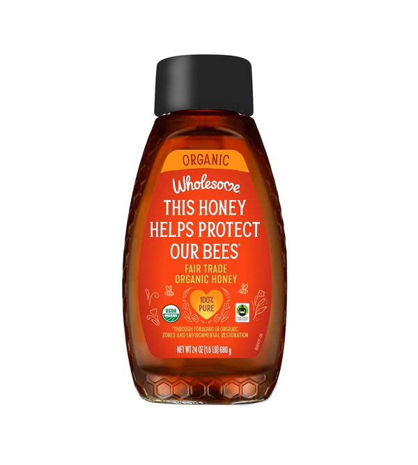 Wholesome Sweeteners 24-Ounce Organic Honey Bottle, 100% Pure, Fair Trade Certified, Non