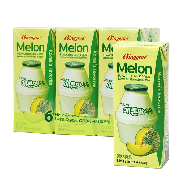 Binggrae Melon Flavored Milk Drink Korean Sweet and Creamy Beverage Shelf-Stable 6.8