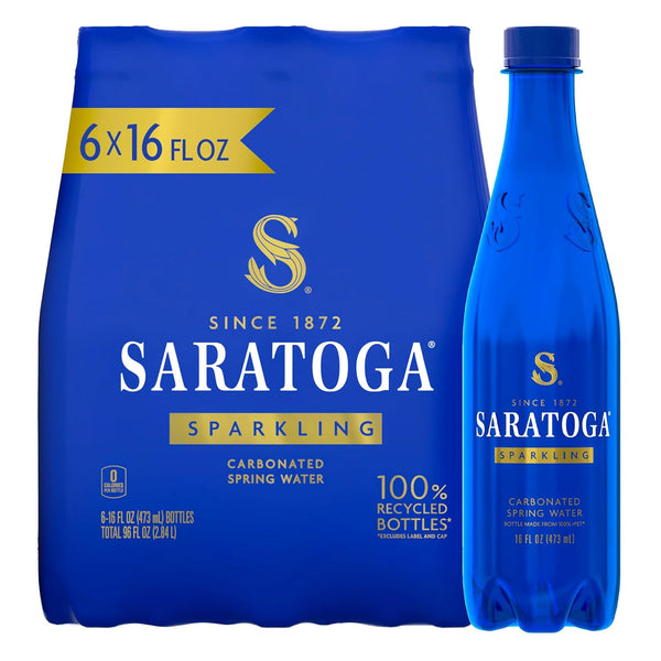 Saratoga Sparkling Water Bottles, 6-Pack Carbonated Spring Bottled Water Recycled PET Plastic