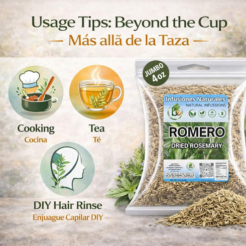 4 oz (113g) Romero Dried Rosemary Leaves Premium Whole Herbs for Cooking & Tea All-Natural, Non-GMO, Gluten-Free Hoja