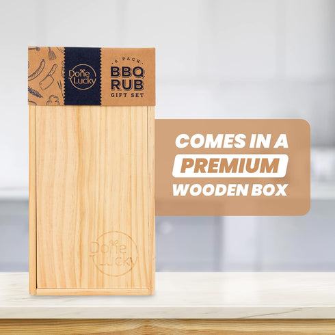 Set Set (Set 6) BBQ Rub Gift - Spice Gift in Premium Wooden Box - Great Grilling Gift for Father's Day, Christmas