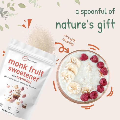 4 1:1 Monk Fruit Sweetener with Erythritol Granules, Pounds, No After Taste, White Sugar Substitute, Keto Diet