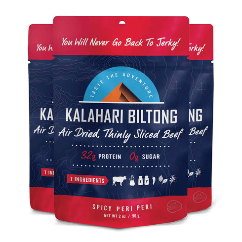 Spicy Peri Peri Kalahari Biltong - Air-Dried Thinly Sliced Beef, 2oz (Pack of 3), Keto & Paleo Snack
