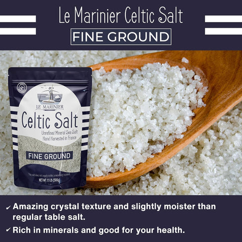 1.1lb 18oz. 100% (1.1lb Le Marinier Celtic Salt Organic Fine Ground, - Mineral Rich. Natural and Unrefined. French Sea