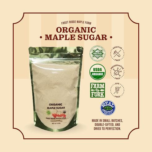 Frost Ridge Maple Farm Organic Powdered Granulated Maple Sugar, Grade A, 8 oz.
