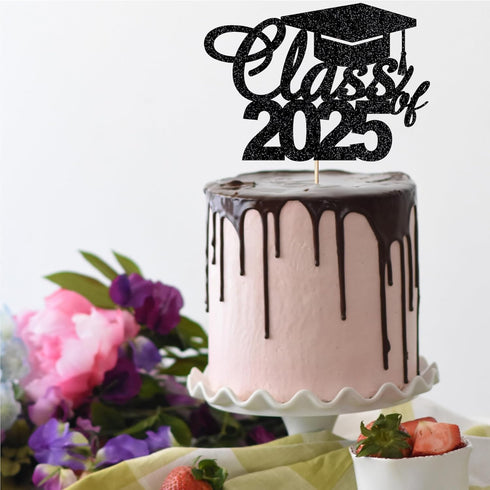 Graduation Party Cake Topper, Class of 2025 Cake Decoration for Graduation Ceremony (Black)