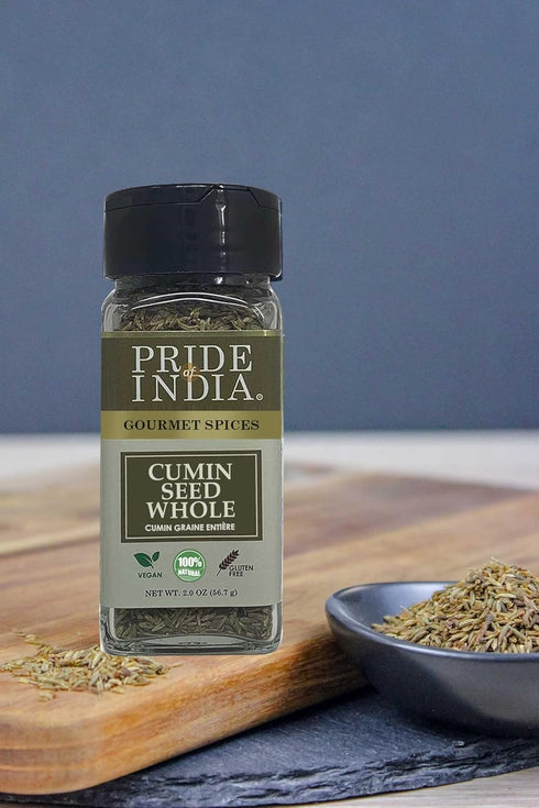 Pride of India – Cumin Seed Whole – Gourmet Indian Spice, Fresh Quality Seeds, 2 oz. Small Dual Sifter Bottle