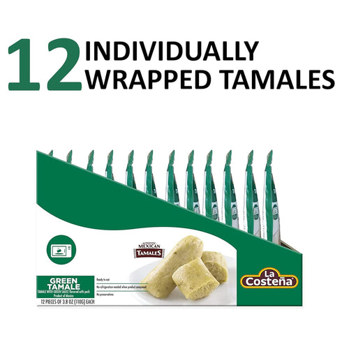 La Costeña Tamales Verdes, Pork Flavor, Microwaveable, No Refrigeration Required, 3.8 Ounce (Pack of 12)