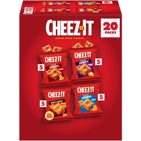 Cheez-It Baked Snack Crackers, Lunch Snacks, Variety Pack, 20oz Box (20 Pouches)