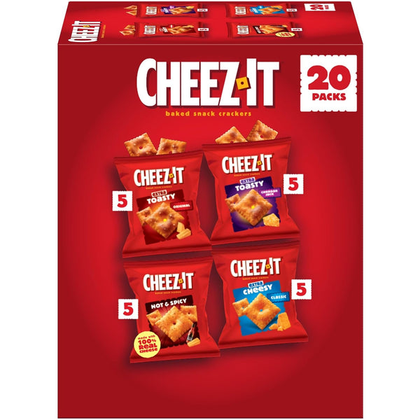 Cheez-It Baked Snack Crackers, Lunch Snacks, Variety Pack, 20oz Box (20 Pouches)