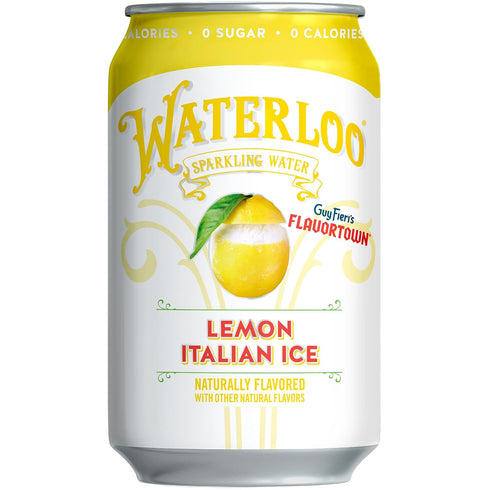 12 Oz (Pack 12) Waterloo Sparkling Water, Lemon Italian Ice Naturally Flavored, Fl Cans of Zero Calories and Zero Sugar