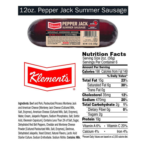 Klement's Summer 12 oz Package Klements Sausage - (Pepper Jack)