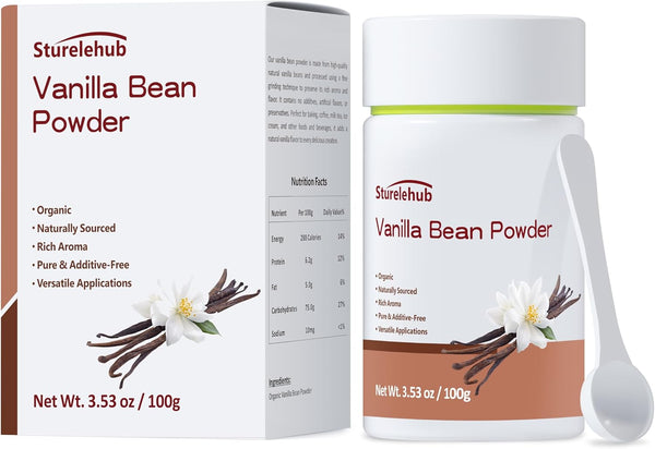 Sturelehub Vanilla Bean Powder, 3.53oz / 100g, 100% Pure Ground Vanilla Bean Powder,