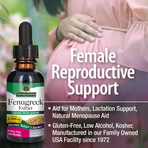 2 Nature's Answer Fenugreek Seed with Organic Low Alcohol Fluid Ounce | Female Reproductive Support | Aid For Mothers |