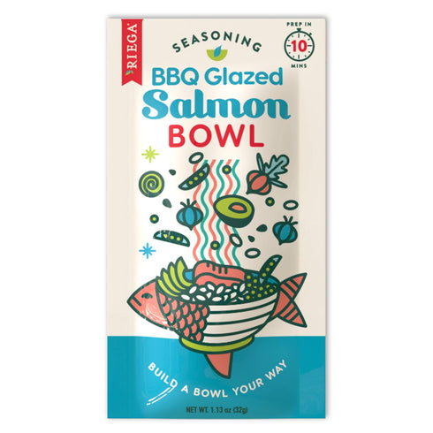 1.13 oz, 8 Count Riega BBQ Glazed Salmon Bowl Seasoning Blend, Organic Spice Mix for Seafood and Salad