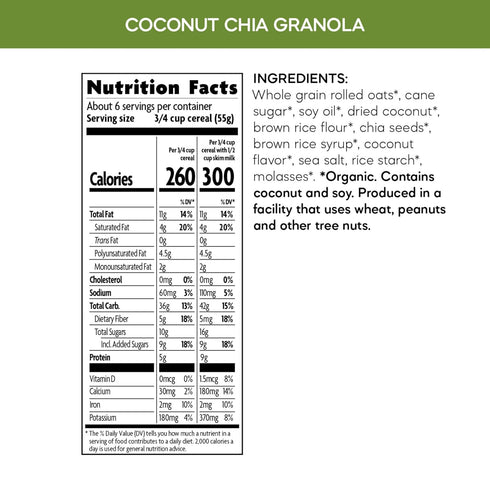 12.34 oz (Pack 1), Nature's Path Organic Coconut Chia Granola, of Non-GMO