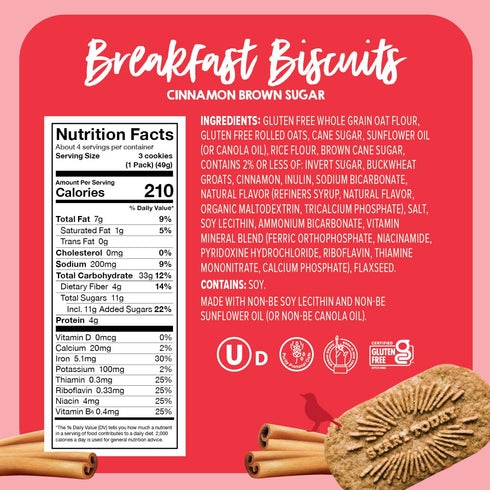 Packs 4 16 Packs Goodie Girl, Cinnamon Brown Sugar Breakfast Biscuits | Snack | Gluten Free, Peanut Free, Egg and Dairy