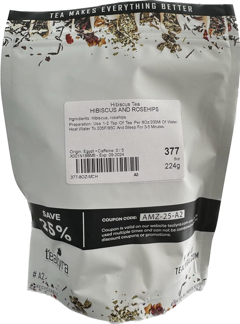 Tealyra Hibiscus and Rosehips Loose Leaf Tea - Health Tonic, Caffeine-Free, Vitamins Rich - 224g (8-ounce)