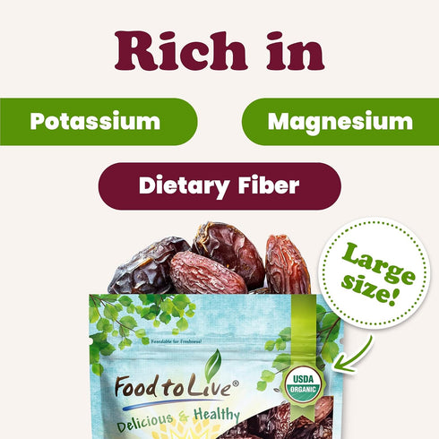 8 Food to Live Organic California Medjool Dates, Ounces Soft & Juicy Nature's Candy. Non-GMO Whole Dry Fancy Dates