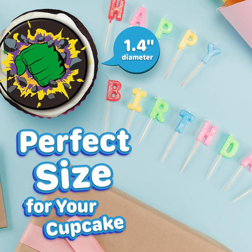 30 x Edible Cupcake Toppers – Mighty Green Hero Themed Collection of Cake Decorations, Uncut on Wafer Sheet