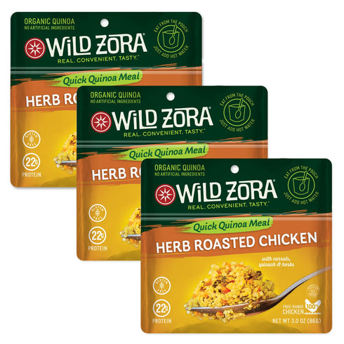 10g Packet (3-Pack) Wild Zora Instant Organic Quinoa Meals - Quick & Tasty Prepared Quinoa Bowls, Pantry Staples