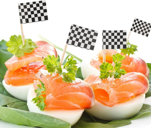 Pangda 100 Pack Checkered Racing Flag Toothpicks - Cupcake Picks, Toothpick Flag Dinner Race Car Cake Toppers, Party